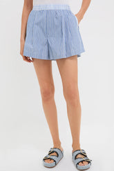 Blue Helmi Striped Shirting Pleat Short
